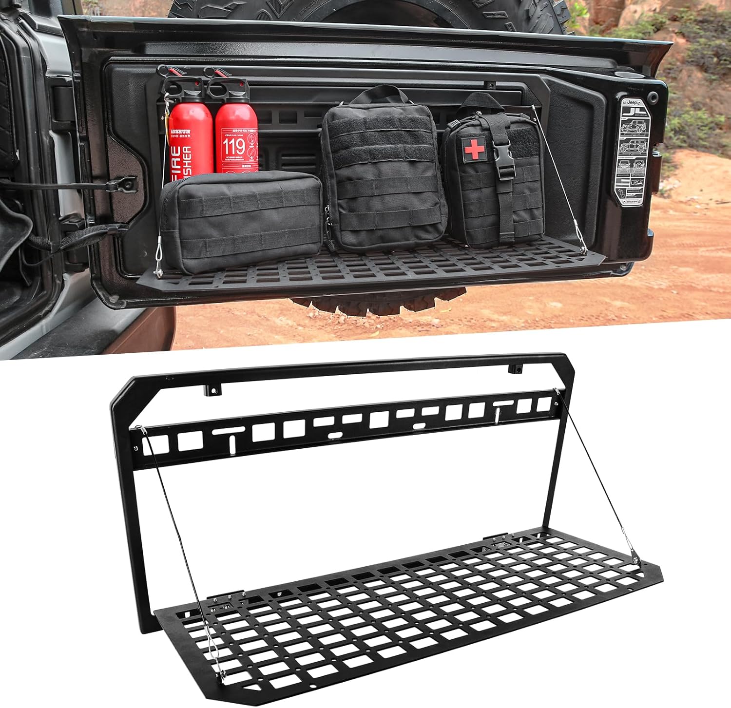 Tailgate Table Foldable Rear Cargo Shelf Compatible with Jeep Wrangler 2007-2017 JK JKU & 2018-2026 JL JLU (Not Fit JK Models with Stock Subwoofer) image 1