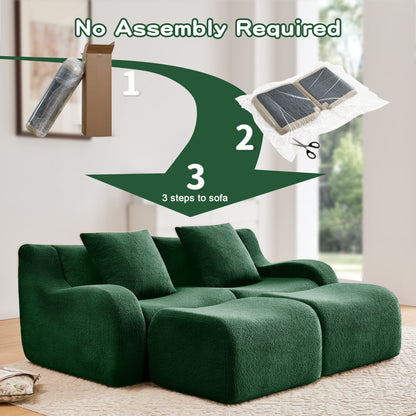 Soft Teddy Fabric Boneless Sofa,Anti-Slip Design,Assembly Chaise Lounge Curved Armrests Ergonomic Support 32D High Density Sponge,For Living Rooms Bedrooms,Green image 11