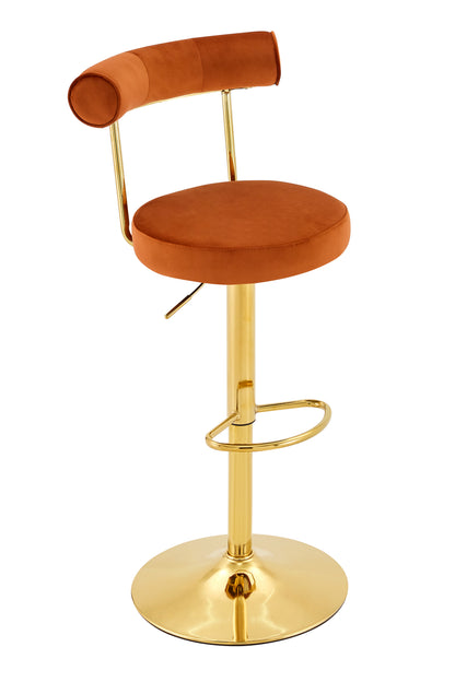 Soft Velvet Upholstered Swivel Adjustable Bar Chair with electroplated gold legs - Dining Room Living Room Bar Cafe Reception Desk Bar Stool(Rusty Orange, Set of 2) image 5