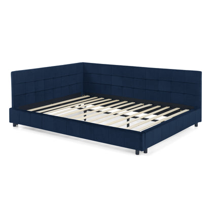 Queen Size Upholstered Tufted Bed Frame, Sofa Bed Frame with Comfortable Backrest and Armrests, Queen Size Bed for Bedroom, Living Room,Velvet, DARK BLUE(85.5''*64.5''*30.5'') image 8