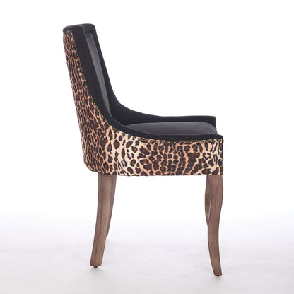 A&A Furniture,Ultra Side Dining Chair, Thickened fabric chairs with neutrally toned solid wood legs, Bronze nail head, Set of 2,Leopard Print image 5