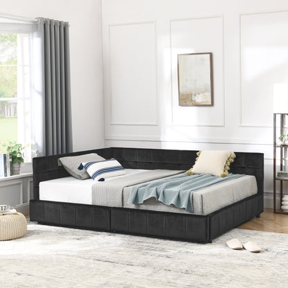 Full Size Storage Upholstered Tufted Bed Frame, Sofa Bed Frame with Comfortable Backrest and Armrests, Full Size Bed for Bedroom, Living Room,Velvet, BLACK(80.5''*59''*29.5'') image 6