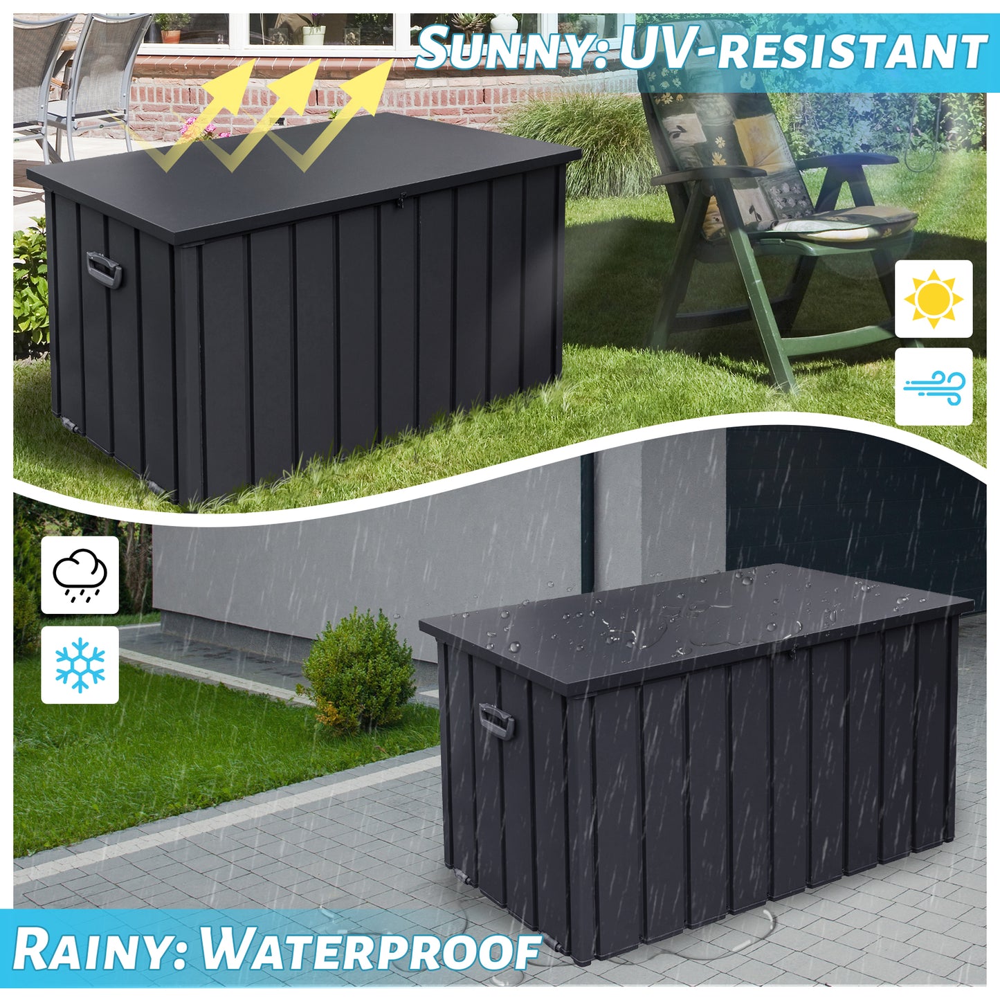 Outdoor Storage Box, 200 Gallon Metal Deck Box Built-in a Oxford Fabric Storage Bag, Lockable & Waterproof Outside Patio Storage Box - Gray image 6