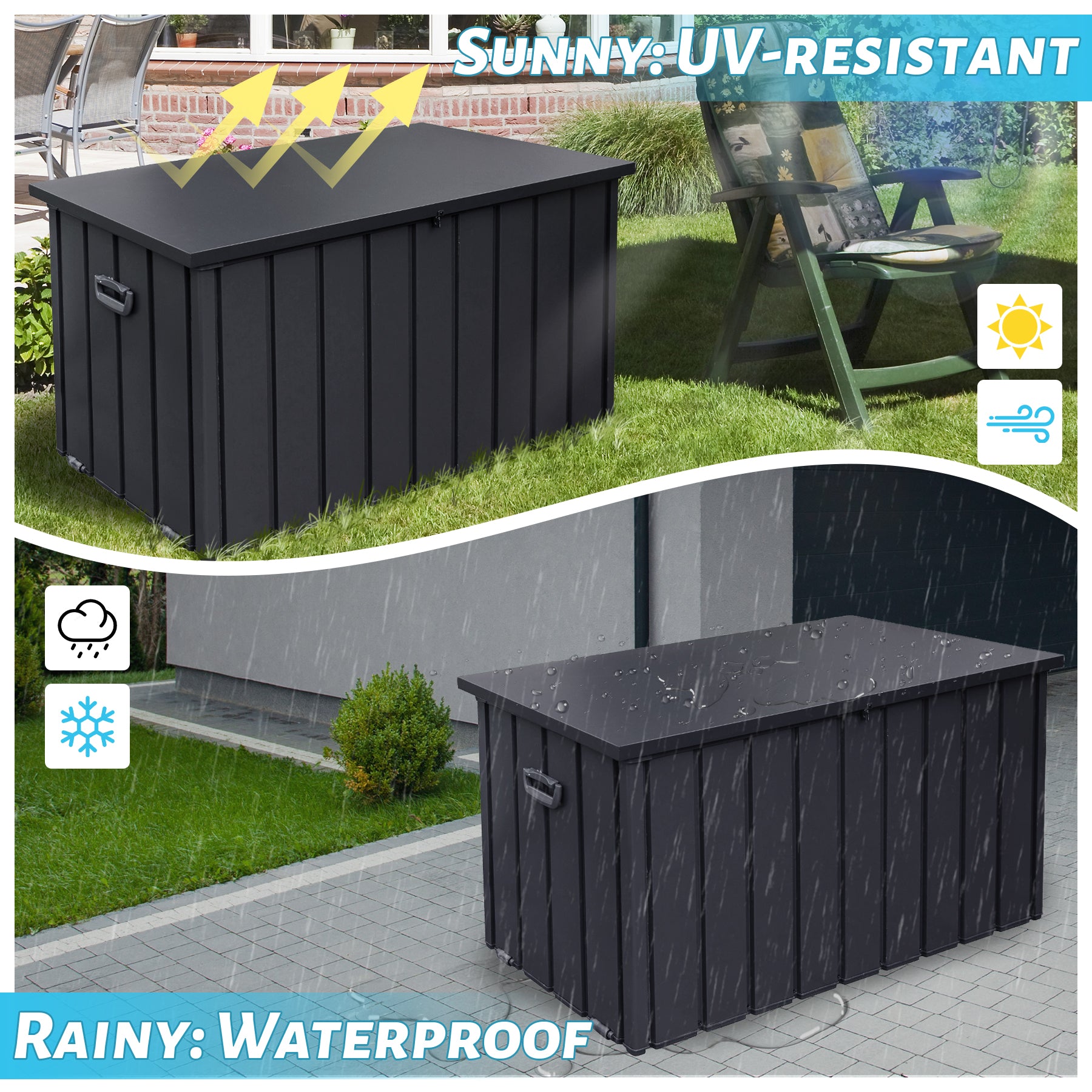 Outdoor Storage Box, 200 Gallon Metal Deck Box Built-in a Oxford Fabric Storage Bag, Lockable & Waterproof Outside Patio Storage Box - Gray image 6