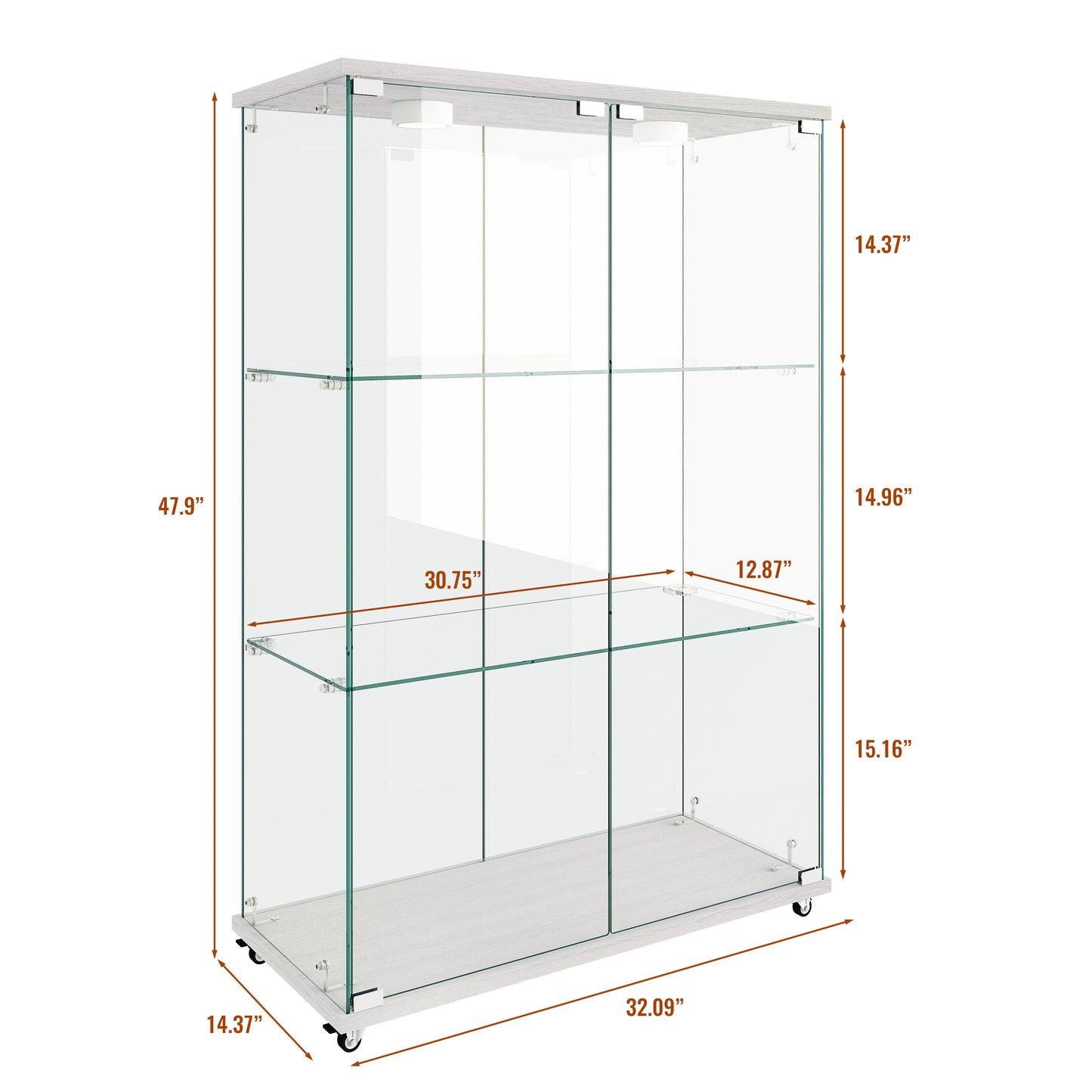 Modern Glass Display Cabinet with LED lights, Quick-assembly Antique Cabinet, Tempered Glass Bookshelf, Suitable for Living Room and Bedrooms, 2-door 3-shelf, Transparent+White (Old Sku:W241P242928) image 10