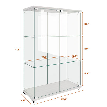 Modern Glass Display Cabinet with LED lights, Quick-assembly Antique Cabinet, Tempered Glass Bookshelf, Suitable for Living Room and Bedrooms, 2-door 3-shelf, Transparent+White (Old Sku:W241P242928) image 10