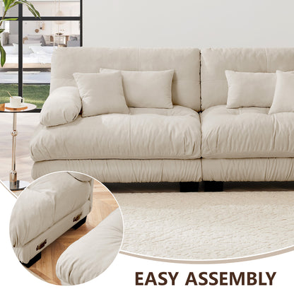 Cloud Couch Sectional Sofa for Living Room, Chenille 2 Seater Sofa with 2 Lumbar pillows and 2 throw pillows, Upholstered Wide Arm Sofa with Convertible Ottoman,Chenille Light coffee image 6