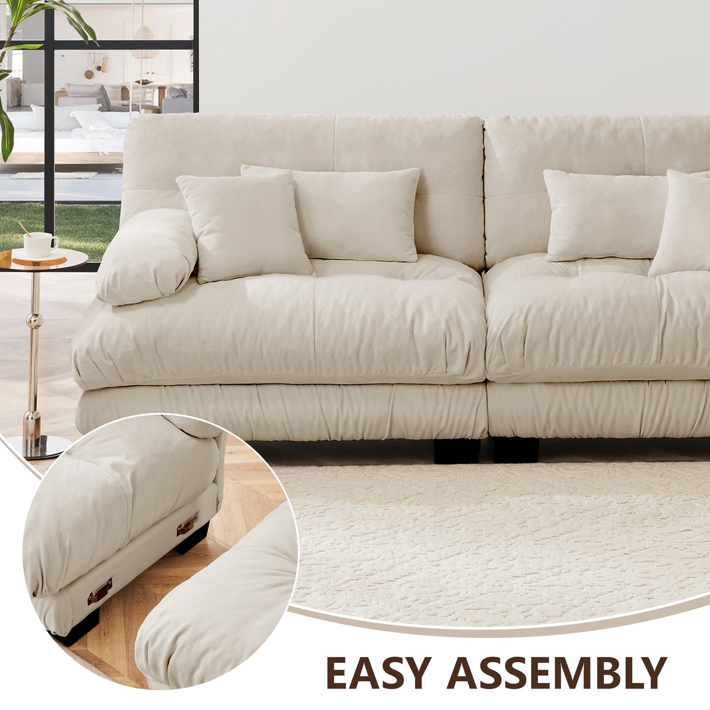 Luxury Modular Sectional Sofa Couch,Oversized L Shaped Cloud Couch for Living Room,Deep Seat Sofa Couch with Convertible Ottoman,Chenille Light coffee image 7