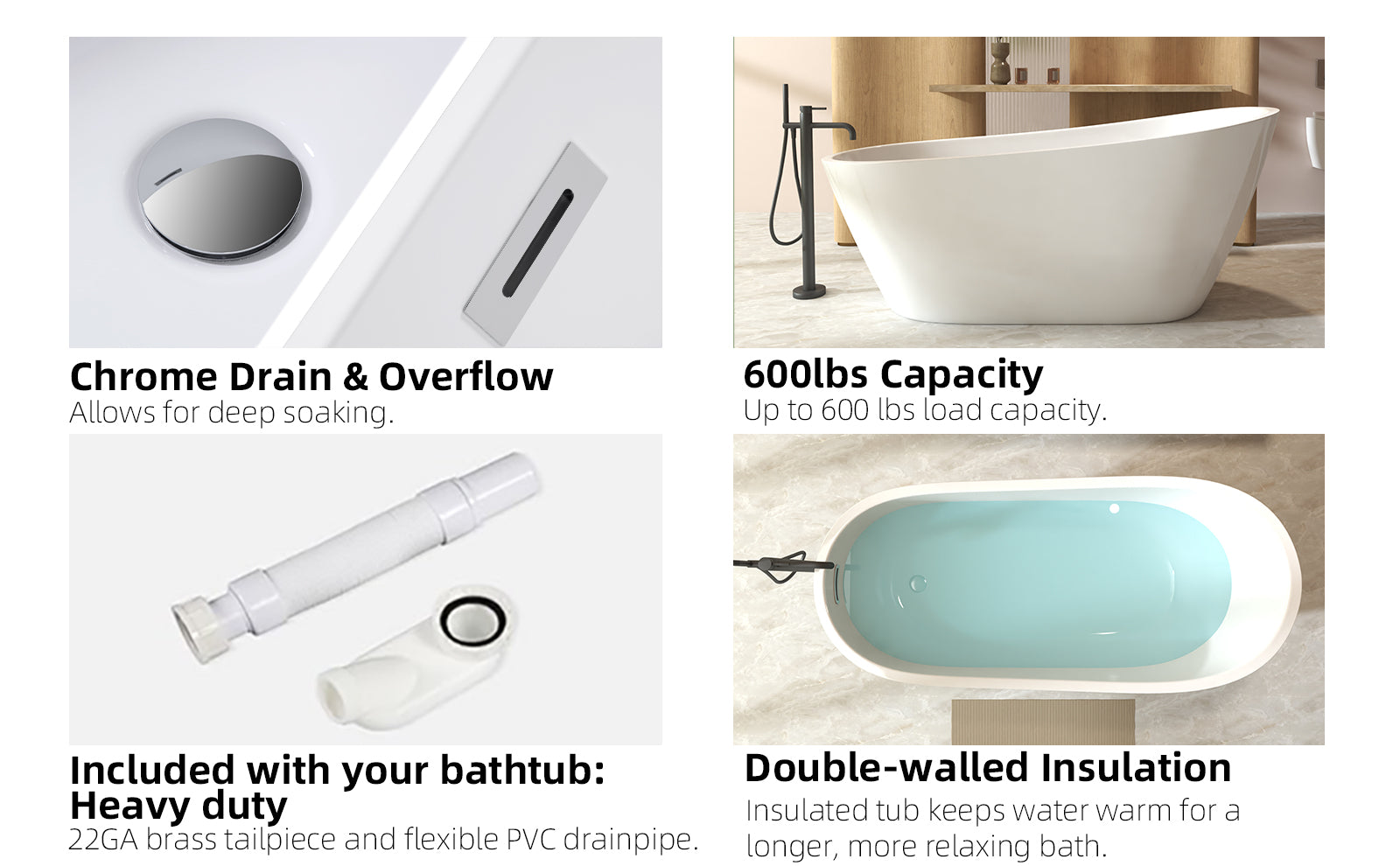 59"Special-shaped Freestanding Slipper Bathtub: Gloss White Finish, Chrome Overflow & Pop-Up Drain, cUPC Certified image 11