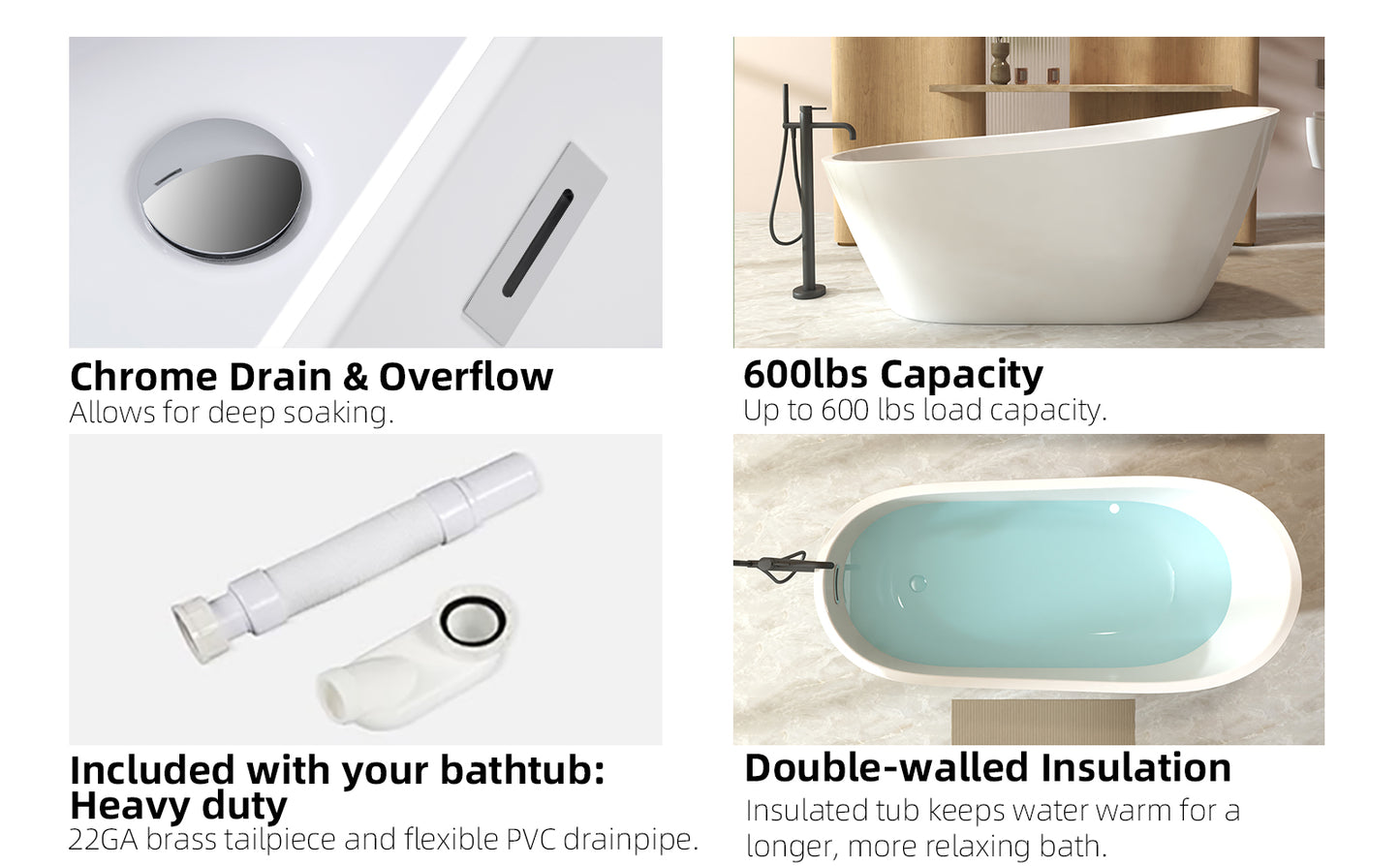67"Special-shaped Freestanding Slipper Bathtub: Gloss White Finish, Chrome Overflow & Pop-Up Drain, cUPC Certified image 11