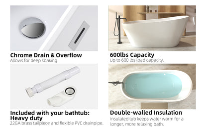 67"Special-shaped Freestanding Slipper Bathtub: Gloss White Finish, Chrome Overflow & Pop-Up Drain, cUPC Certified image 11