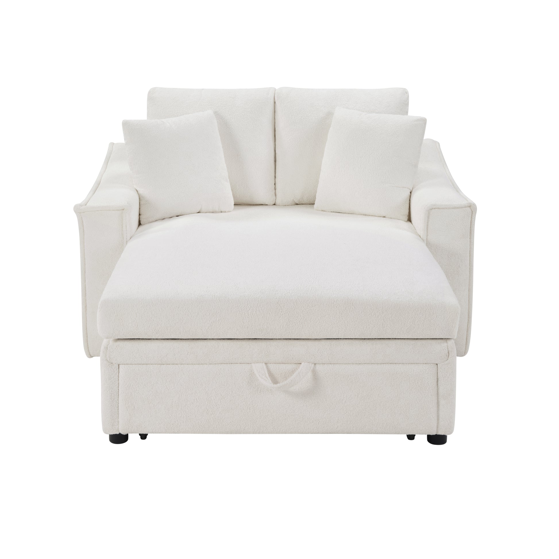 Modern Chaise Sofa 53.5" Sofa Couch Sofa Bed Sleeper Sofa with Pillows and Hidden Storage Space for Living Room, Bedroom, Beige image 12