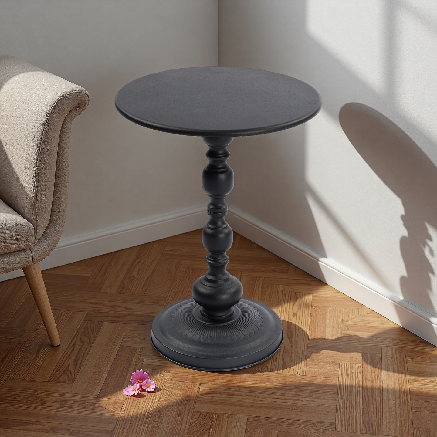 Vintage Metal Coffee Table End Table Round Side Table for Sofa Bedside Nightstand - Infographic