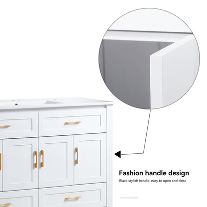 48" White Bathroom Vanity, Abundant Storage Cabinet -4 Soft close doors and 4 drawers (excluding the ceramic basin) image 4