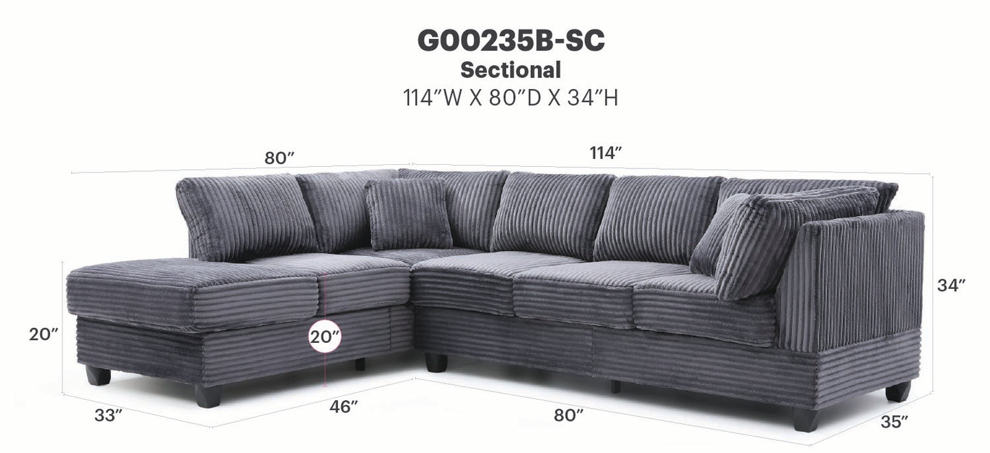 Perth G00235B-SC Sectional(Ottoman Not Include), Gray image 5