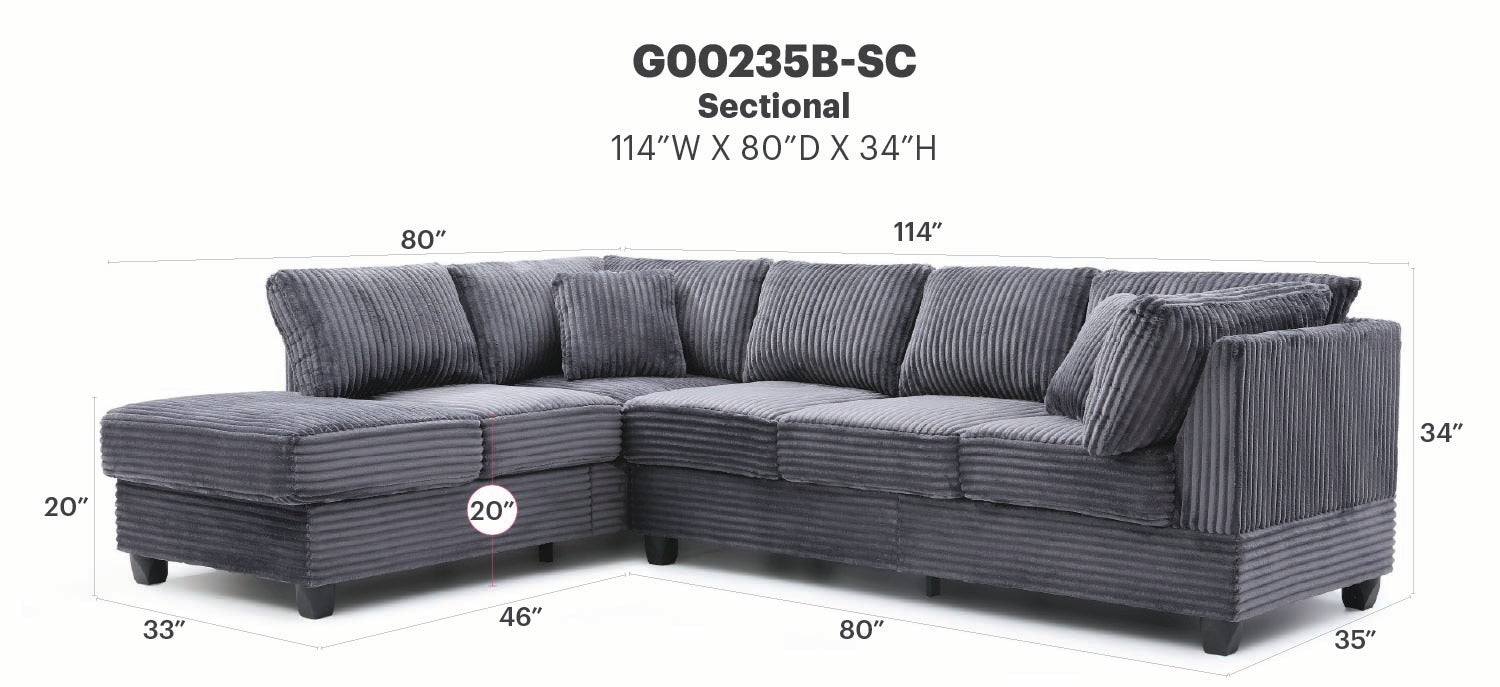 Perth G00235B-SC Sectional(Ottoman Not Include), Gray image 5