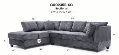 Perth G00235B-SC Sectional(Ottoman Not Include), Gray image 5