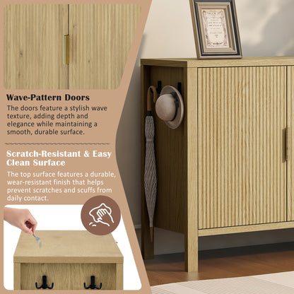 U-Style Modern Wave-Pattern Sideboard with 3 Drawers, Large Storage Buffet Cabinet with Hooks and Extra Center Leg,Suitable for Living Room,Entryway,Hallway. image 8