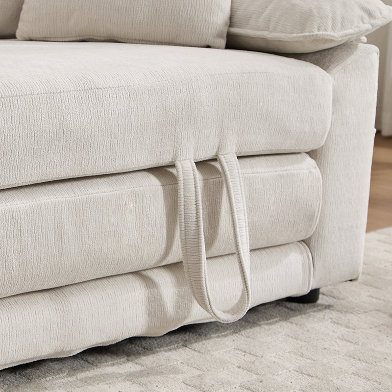 58 inch 3-in-1 Upholstered Futon Sofa Convertible Floor Sofa bed,Foldable Tufted Loveseat with Pull Out Sleeper Couch Bed,Folding Mattres Love Seat Daybed W/Side Pockets for Living Room White image 7
