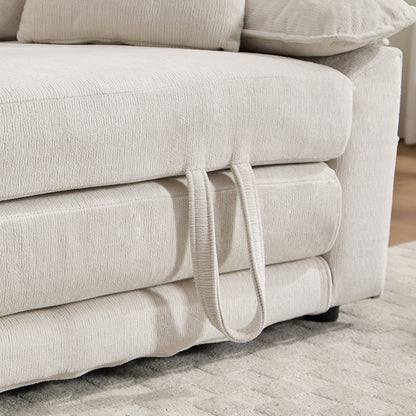 58 inch 3-in-1 Upholstered Futon Sofa Convertible Floor Sofa bed,Foldable Tufted Loveseat with Pull Out Sleeper Couch Bed,Folding Mattres Love Seat Daybed W/Side Pockets for Living Room White image 7