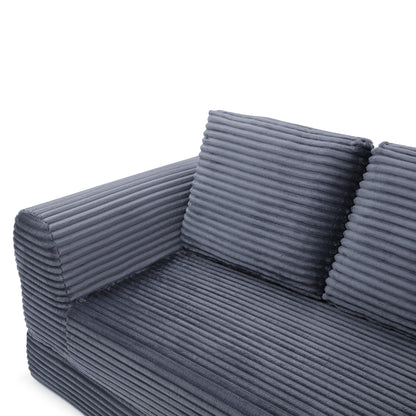 2-in-1 Folding Convertible Sofa Bed, Modern Corduroy Sleeper Couch with 2*pillows, Futon Modular Upholstered Boneless Sofa with Pull-Out Bed,Folding Floor Modular Couch for Living Room Grey image 6