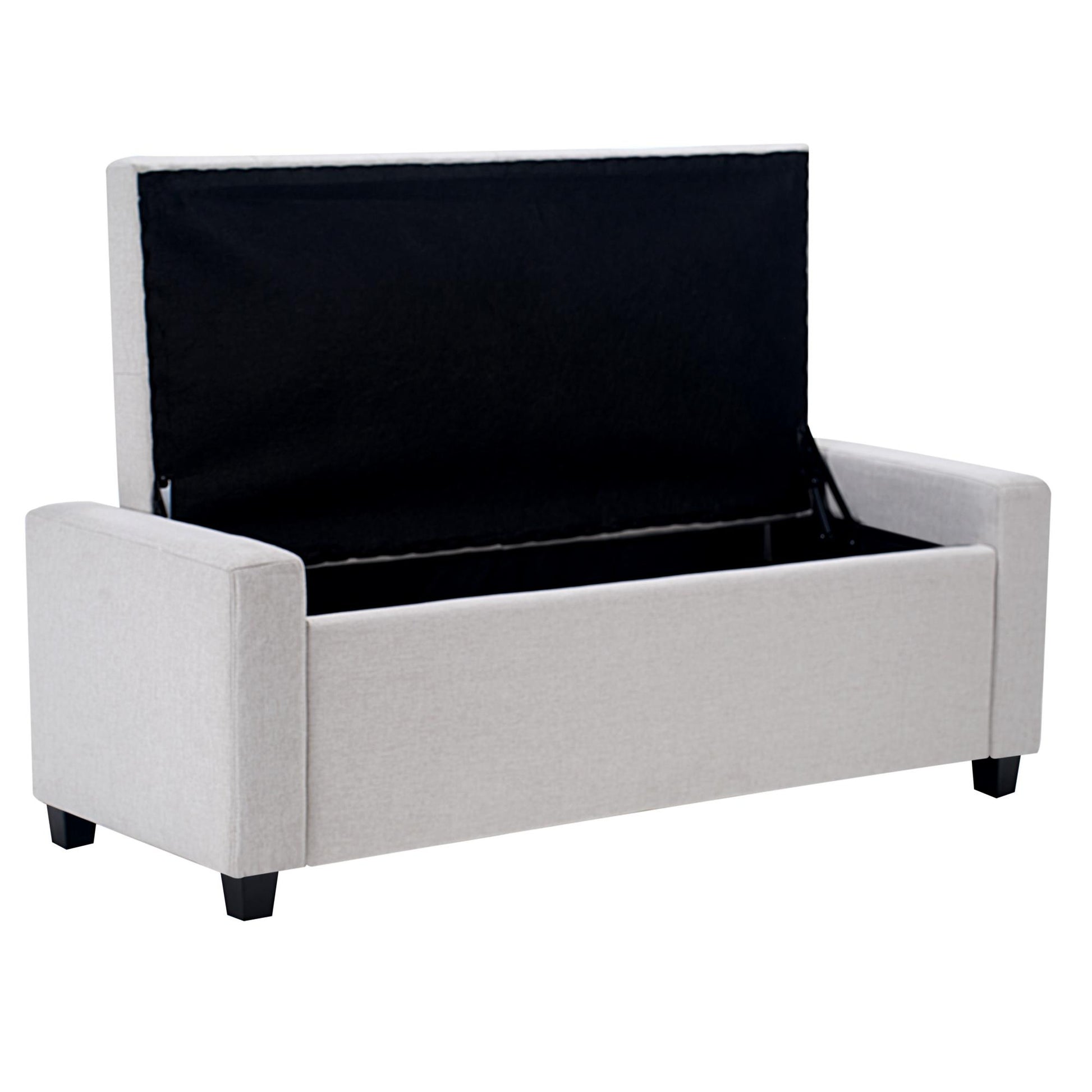 48" Storage Bedroom Bench for End of Bed, Faux Linen Upholstered Storage Ottoman with Arms for Bedroom,Living Room, Entryway, Beige image 8