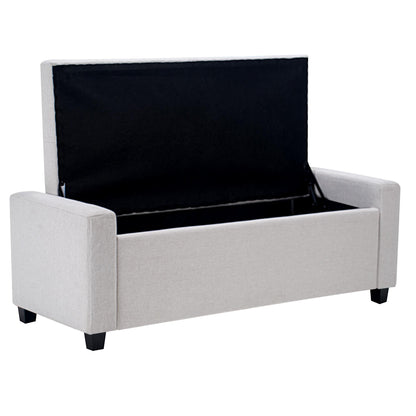 48" Storage Bedroom Bench for End of Bed, Faux Linen Upholstered Storage Ottoman with Arms for Bedroom,Living Room, Entryway, Beige image 8