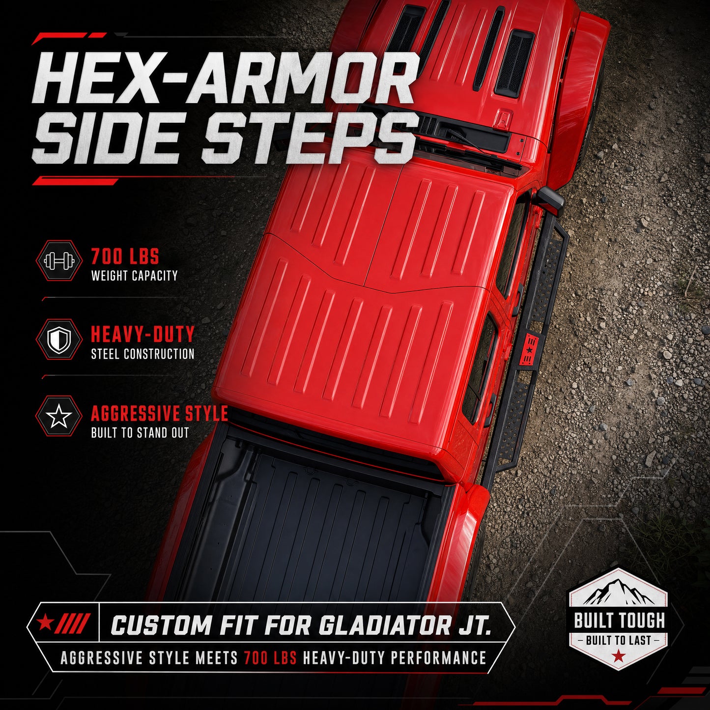 Hexagonal style Running Boards Compatible with 2020-2026 Jeep Gladiator Jt 4 Door. Made with Carbon Steel. 6 Inch Gladiator Side Steps Step Bars Nerf Bars Bolt installation image 9
