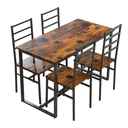 5 Piece Metal and Wood Indoor Modern Dinning Table Furniture Set for 4, Dining Table Chairs image 4