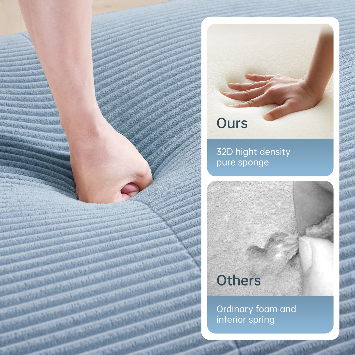 L-shaped modular sofa no assembly ergonomic design pet-friendly luxuryCorduroy Fabric fabric extra-wide curved armrests 32D high-resilience sponge for living rooms bedroom,Blue image 7
