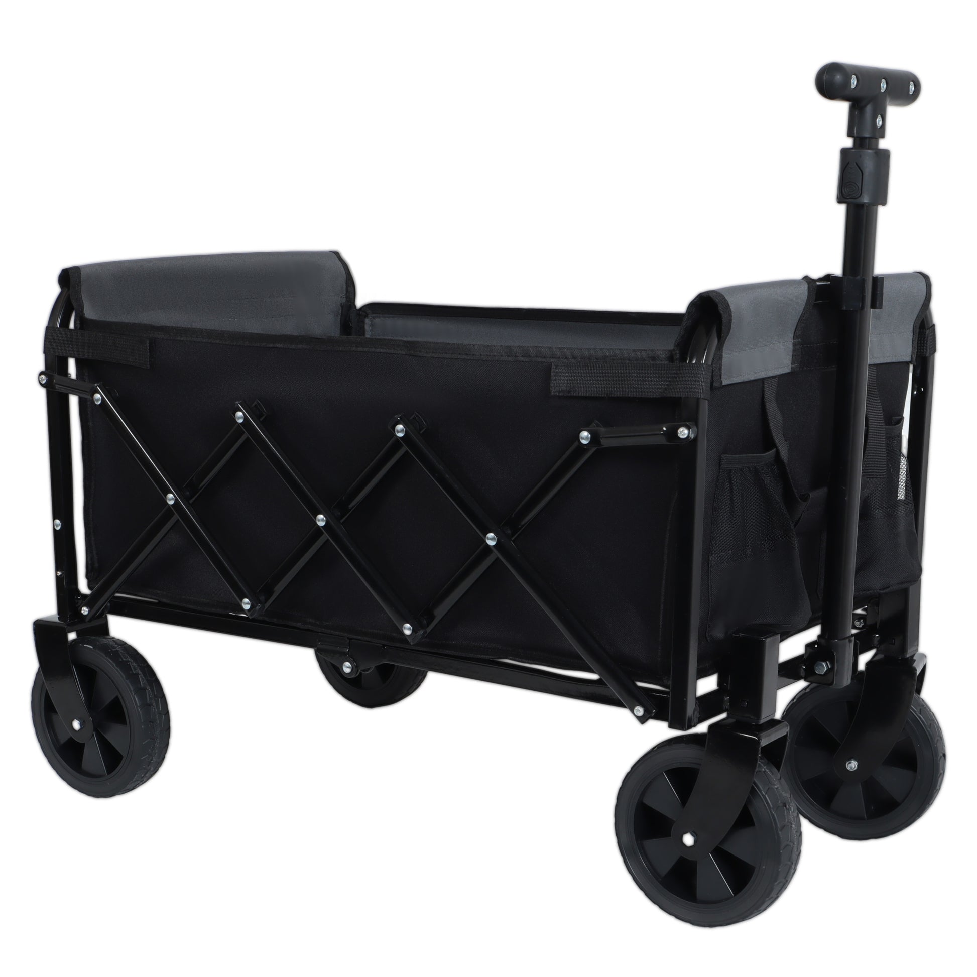 All-in-One Convertible Folding Camping Wagon Cart: Bench Seat, Storage Compartment & Included Dog Tether, Black/Gray image 7