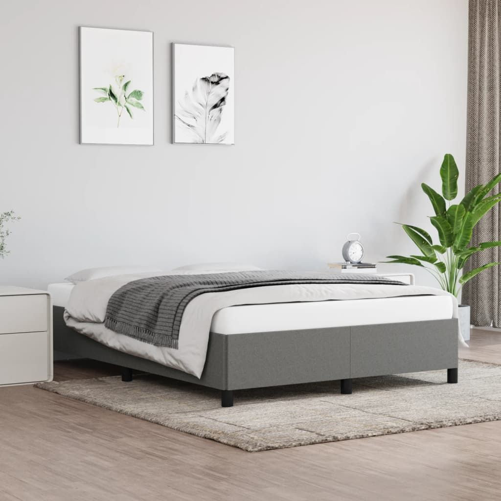 Bed Frame without Mattress Dark Gray 53.9"x74.8" Fabric image 1
