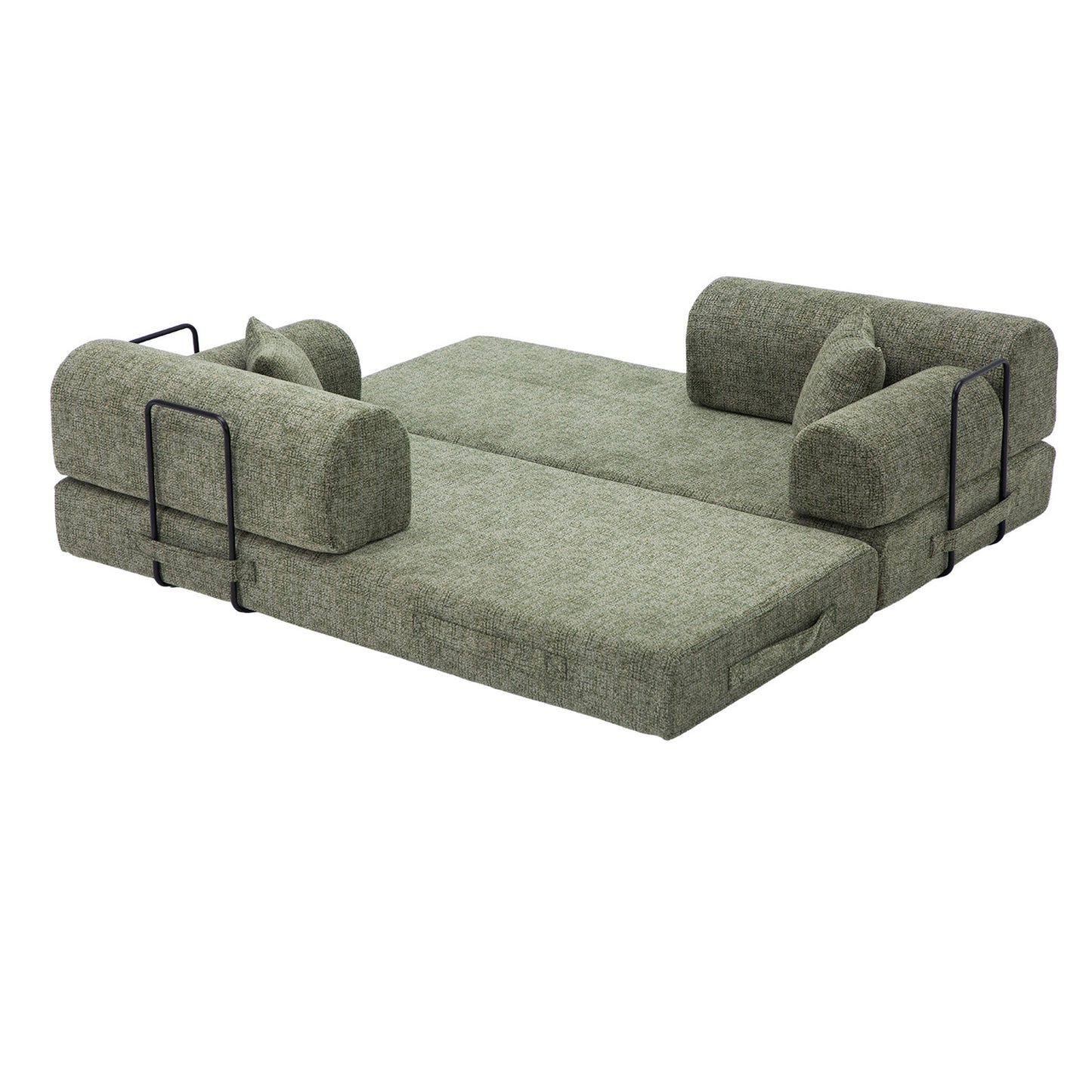 Convertible Sleeper Sofa Bed,two-tone blended fabric Folding Mattress Couch with Fixed-Shape Frame, Floor Sofa Lounge Couch for Living Room Bedroom(Moss Green) image 7