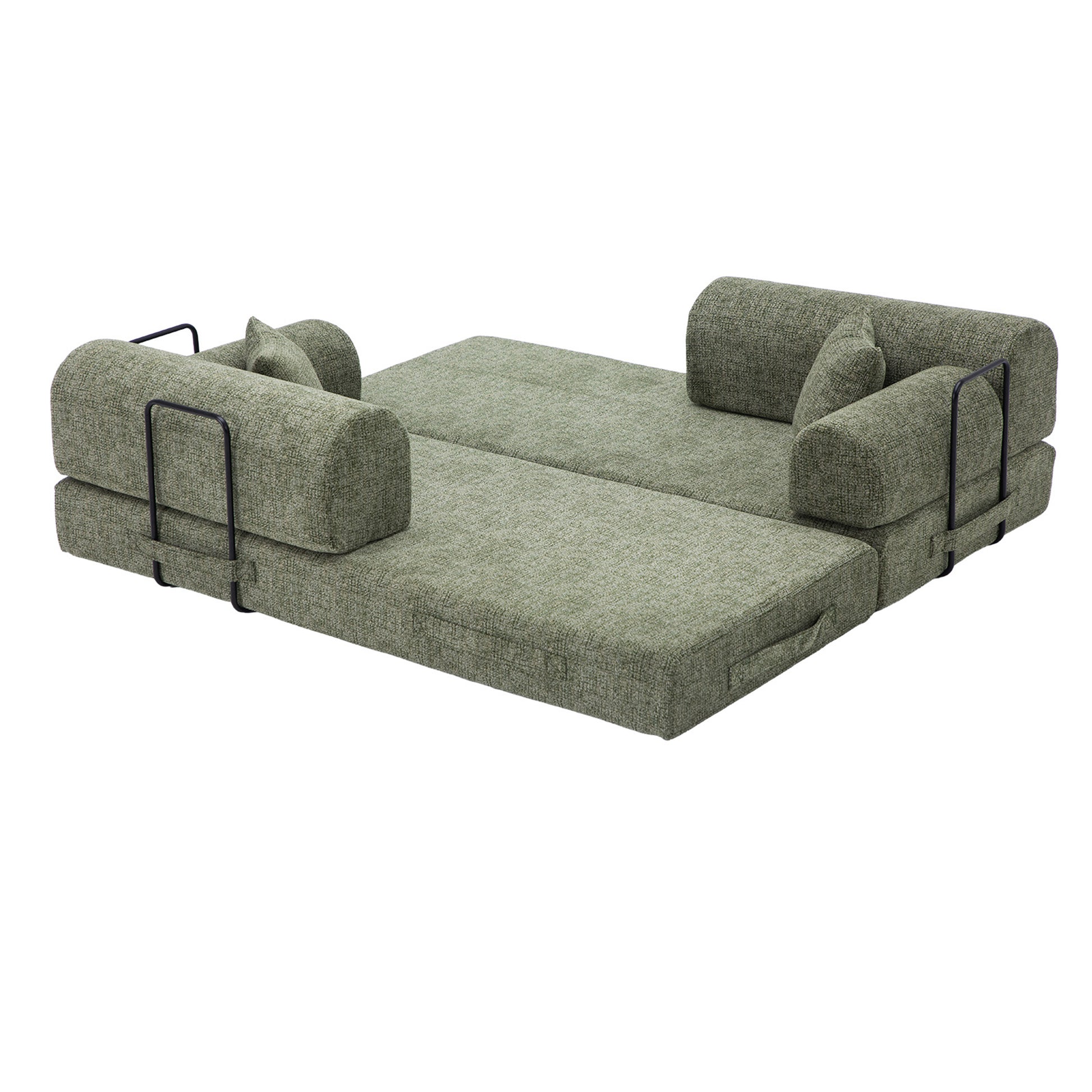 Convertible Sleeper Sofa Bed,two-tone blended fabric Folding Mattress Couch with Fixed-Shape Frame, Floor Sofa Lounge Couch for Living Room Bedroom(Moss Green) image 7
