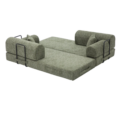 Convertible Sleeper Sofa Bed,two-tone blended fabric Folding Mattress Couch with Fixed-Shape Frame, Floor Sofa Lounge Couch for Living Room Bedroom(Moss Green) image 7