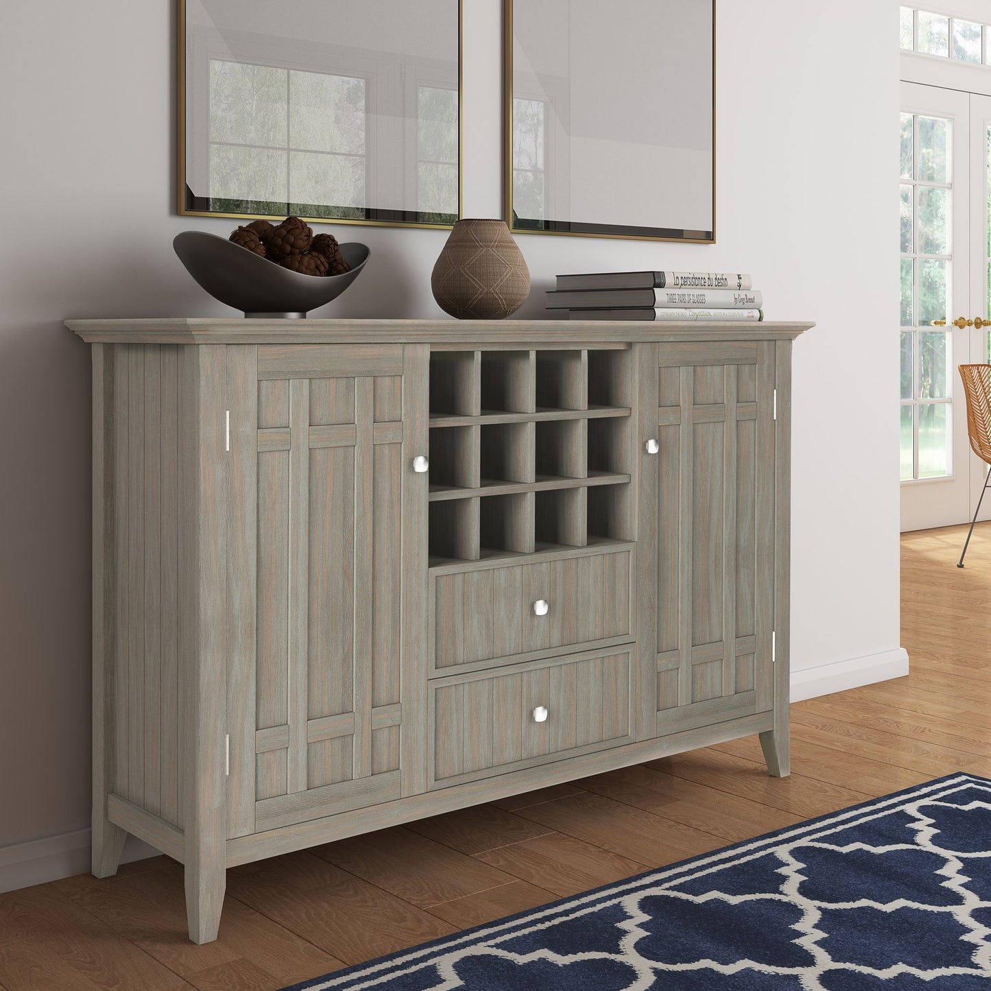 Bedford 54 inch Wide Solid Wood Sideboard Buffet and Wine Rack in Distressed Grey image 7