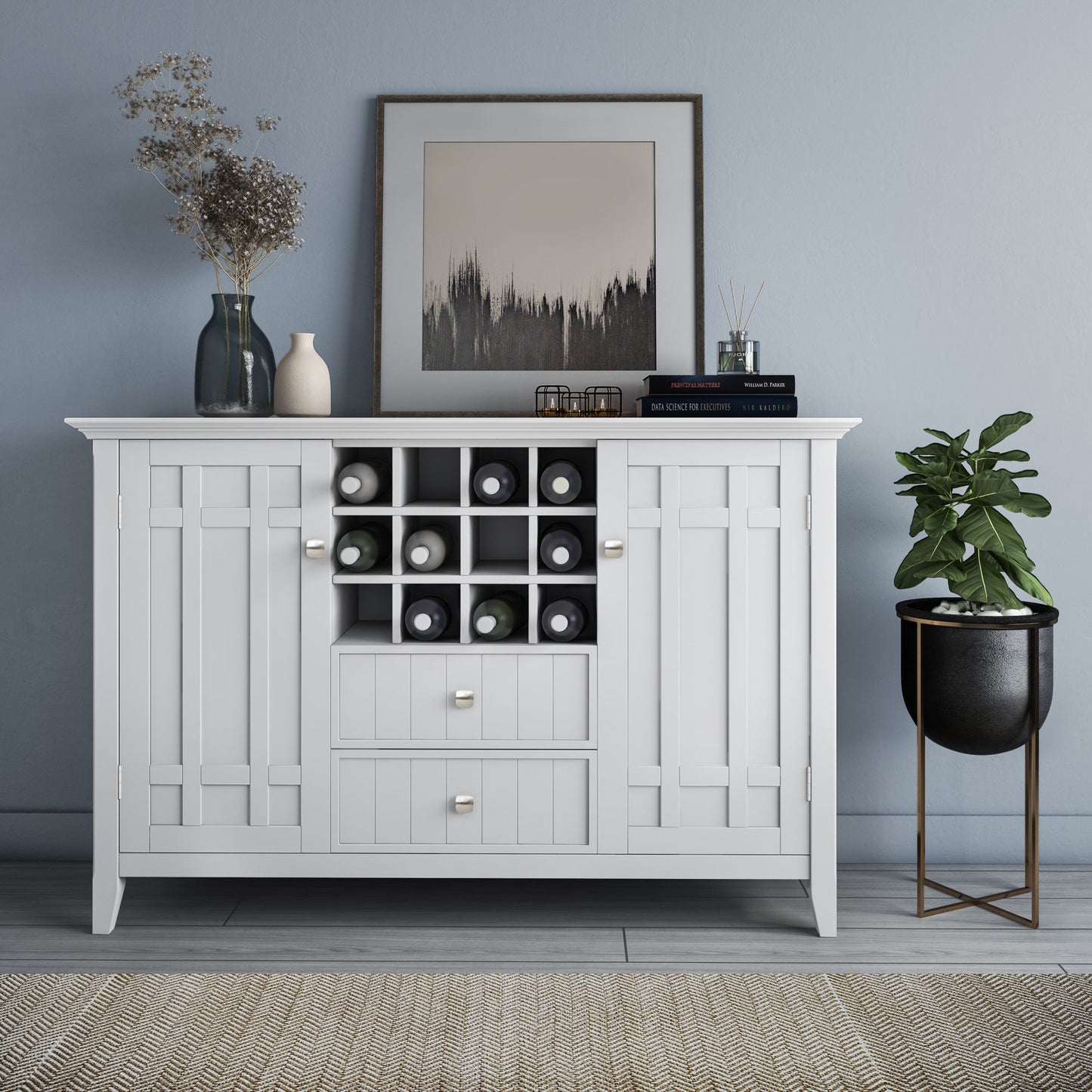 Bedford 54 inch Wide Solid Wood Sideboard Buffet and Wine Rack in White image 7