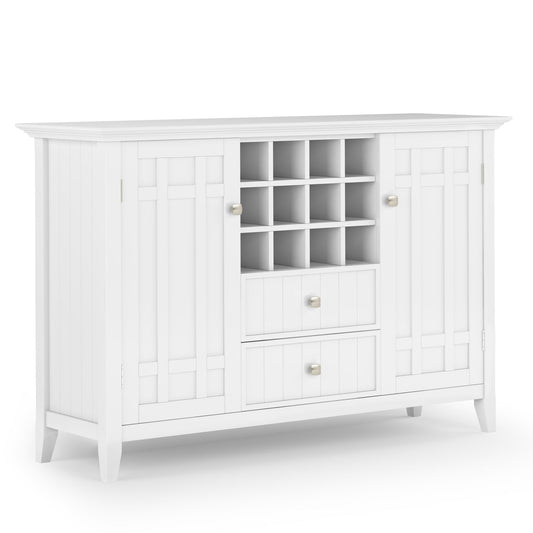 Bedford 54 inch solid wood sideboard buffet with wine rack in white - front view