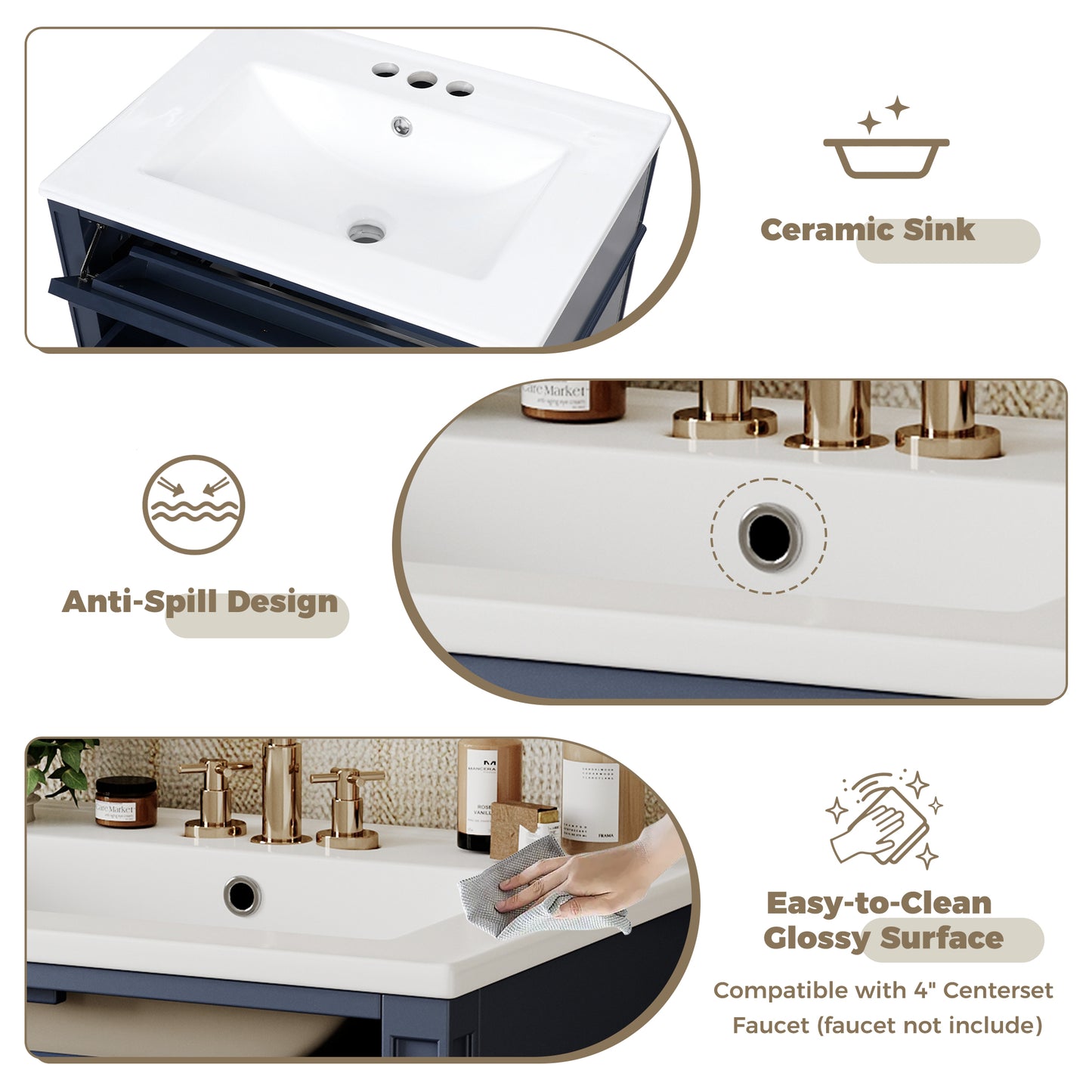 24'' Bathroom Vanity with Top Sink, Modern Bathroom Storage Cabinet with 2 Drawers and a Tip-out Drawer, Single Sink Bathroom Vanity image 6