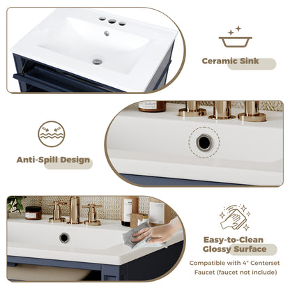 24'' Bathroom Vanity with Top Sink, Modern Bathroom Storage Cabinet with 2 Drawers and a Tip-out Drawer, Single Sink Bathroom Vanity image 6
