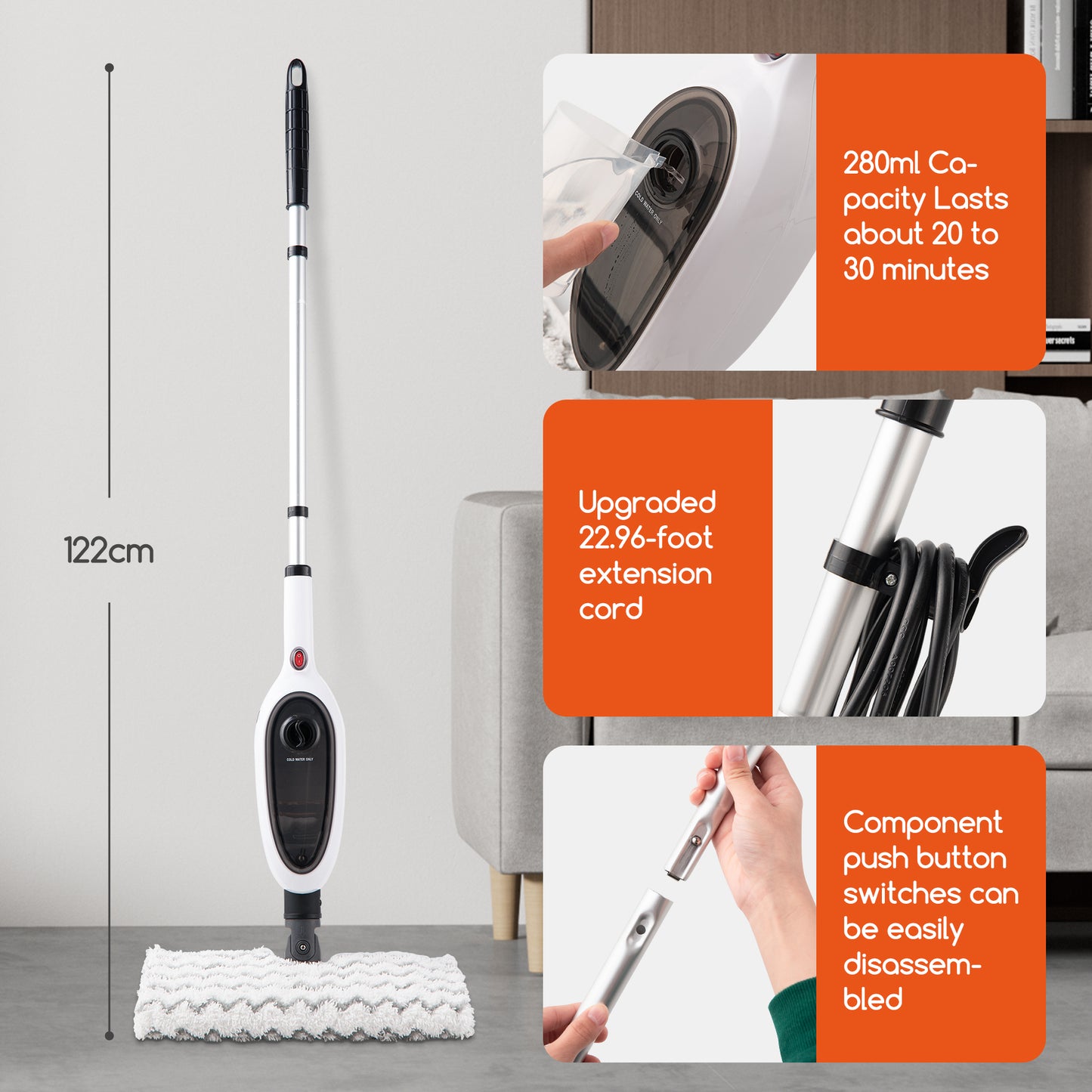 Steam Mops for Floor Cleaning, Unique Double-Sided Flip Design, 15 Seconds Fast Heating 10-in-1 Steam Cleaner for Kitchen, Living Room Wood Floor Tile Cleaning image 10