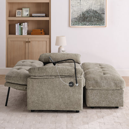 Leisure sofa chair,Double sofa recliner, with manually adjustable backrest, soft padded armrests, side USB charging port and phone stand, comes with a matching storage ottoman-Brown image 5