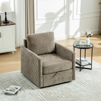 29.5''W Upholstered 360° Swivel Armchair with Hidden Storage, Comfy Diamond-Shape Tufted Armrests Accent Square Club Chair Single Sofa with Pillow for Living Room, Bedroom,Reading Nook,Corner, Taupe image 2