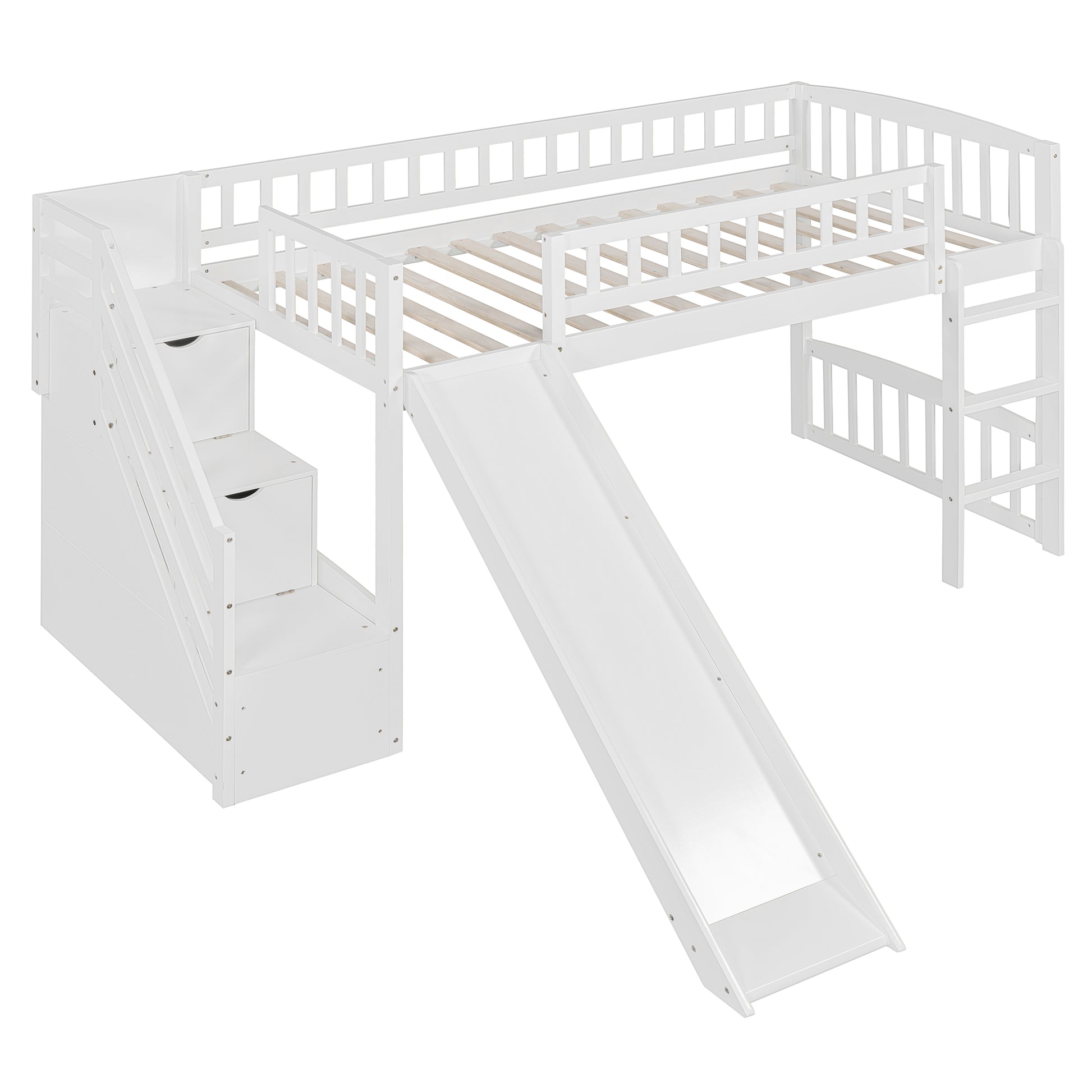 Stairway Twin Size Loft Bed with Two Drawers and Slide, White(OLD SKU:LT000515AAK-1) image 10