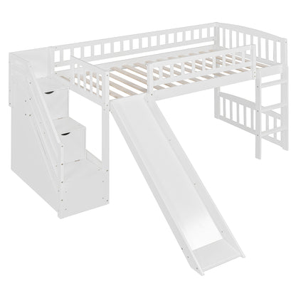 Stairway Twin Size Loft Bed with Two Drawers and Slide, White(OLD SKU:LT000515AAK-1) image 10