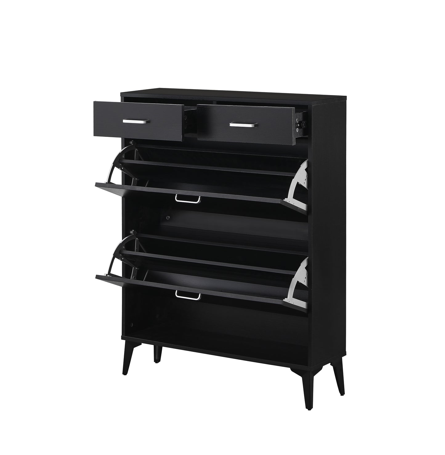 Large size Shoe Cabinet,Free Standing Tipping Bucket Shoe Rack Organizer with 2 Flip Drawers&2 Drawer,Modern Tipping Bucket for Entryway,Hallway,Bedroom-black image 5