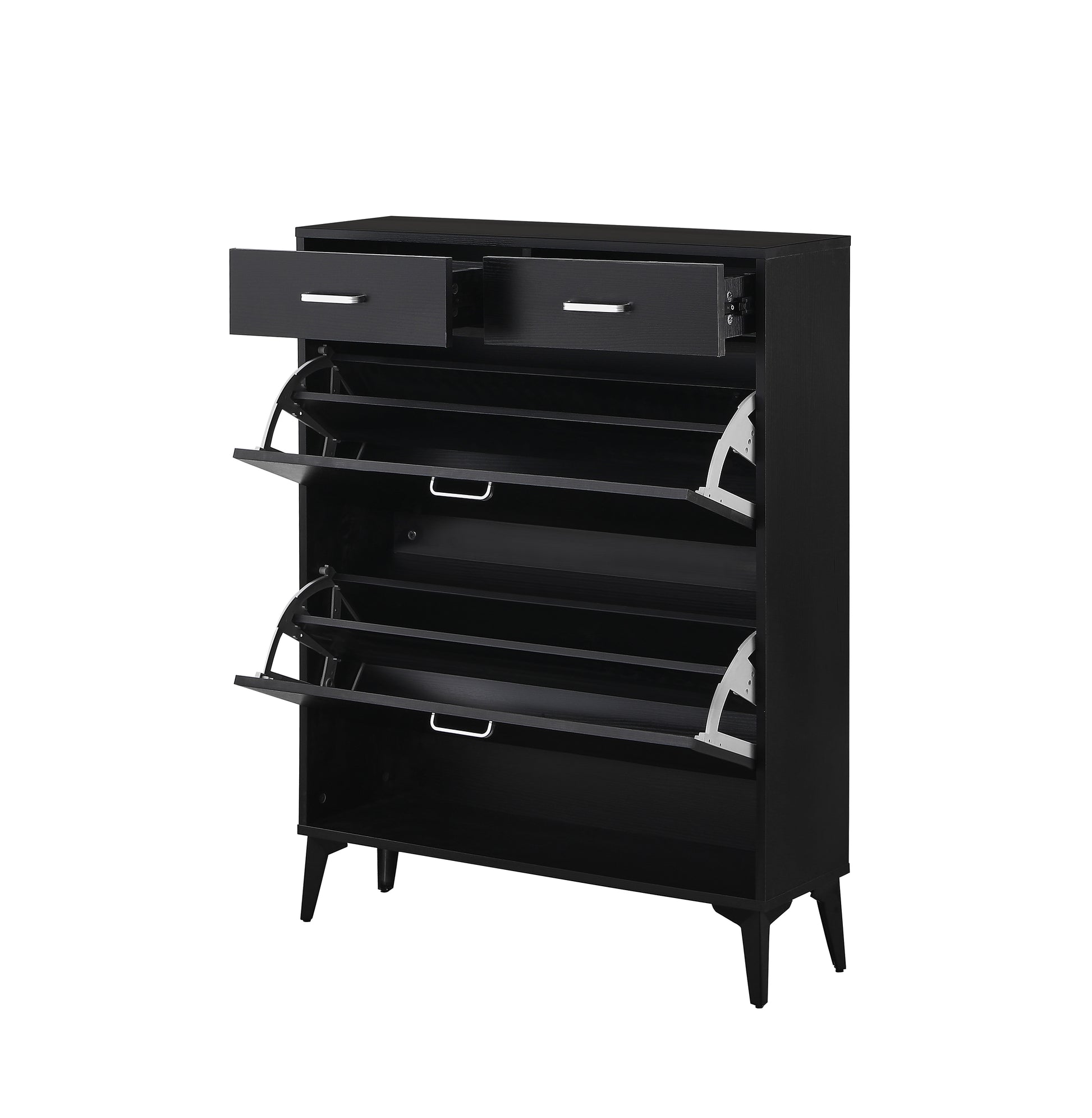 Large size Shoe Cabinet,Free Standing Tipping Bucket Shoe Rack Organizer with 2 Flip Drawers&2 Drawer,Modern Tipping Bucket for Entryway,Hallway,Bedroom-black image 5