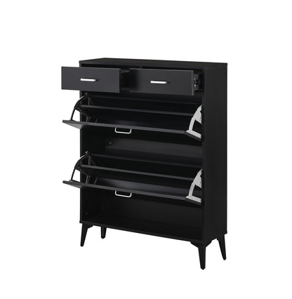 Large size Shoe Cabinet,Free Standing Tipping Bucket Shoe Rack Organizer with 2 Flip Drawers&2 Drawer,Modern Tipping Bucket for Entryway,Hallway,Bedroom-black image 5