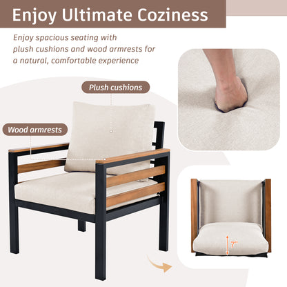 <Old SKU: N704G201246A> GO 4-Piece Outdoor Furniture Sofa Set for 5 People with Acacia Wood Armrests, Patio Conversation Set with Removable Cushion and Solid Wood Coffee Table for Garden,Beige image 5