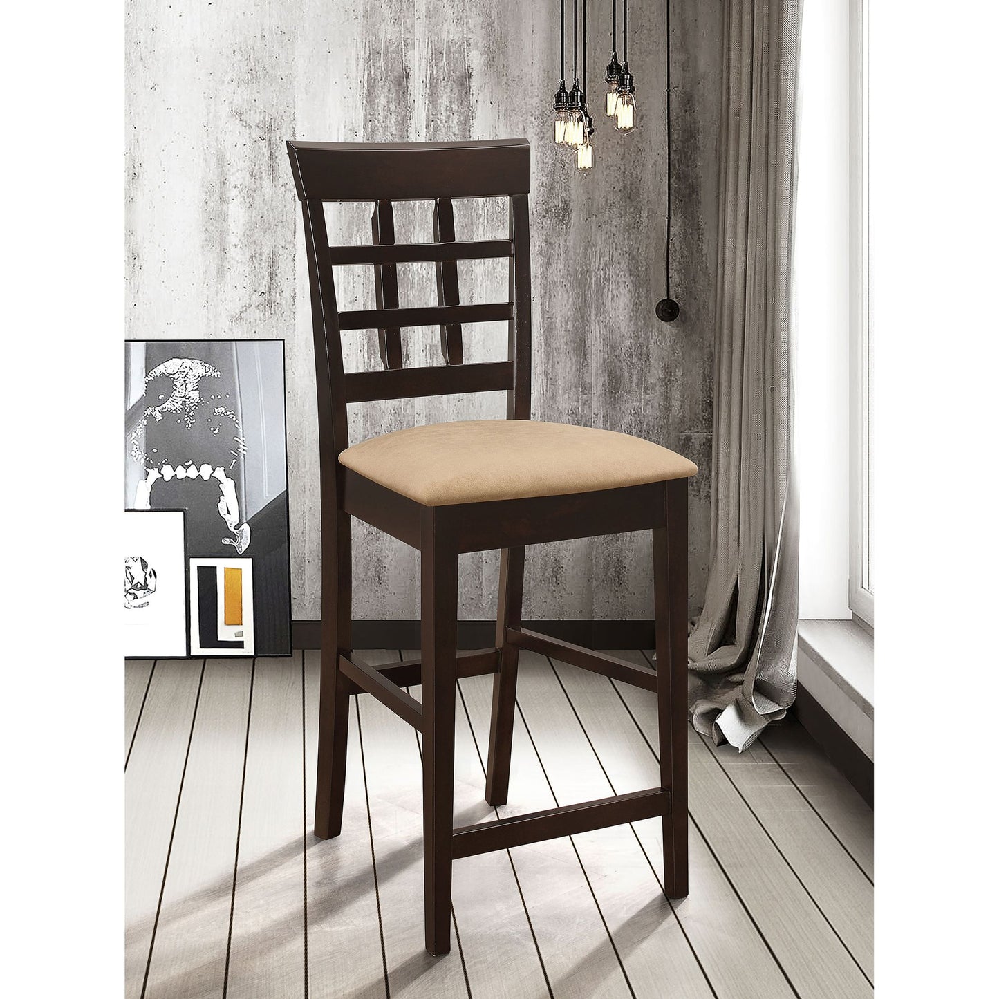 Beige and Cappuccino Upholstered Counter Height Stools (Set of 2) image 1